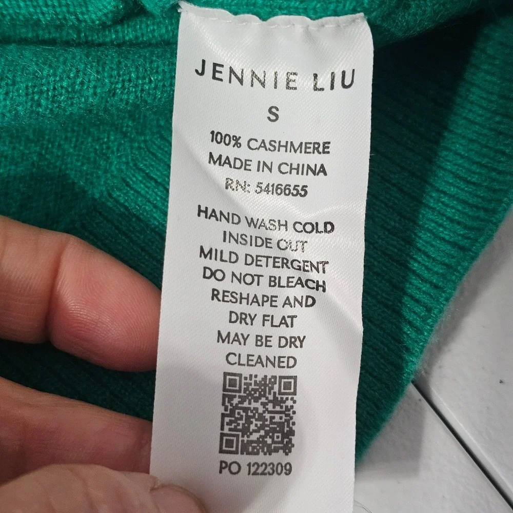 Jennie Liu Cashmere Sweater Small Green Quiet Luxury Crewneck Classic Preppy